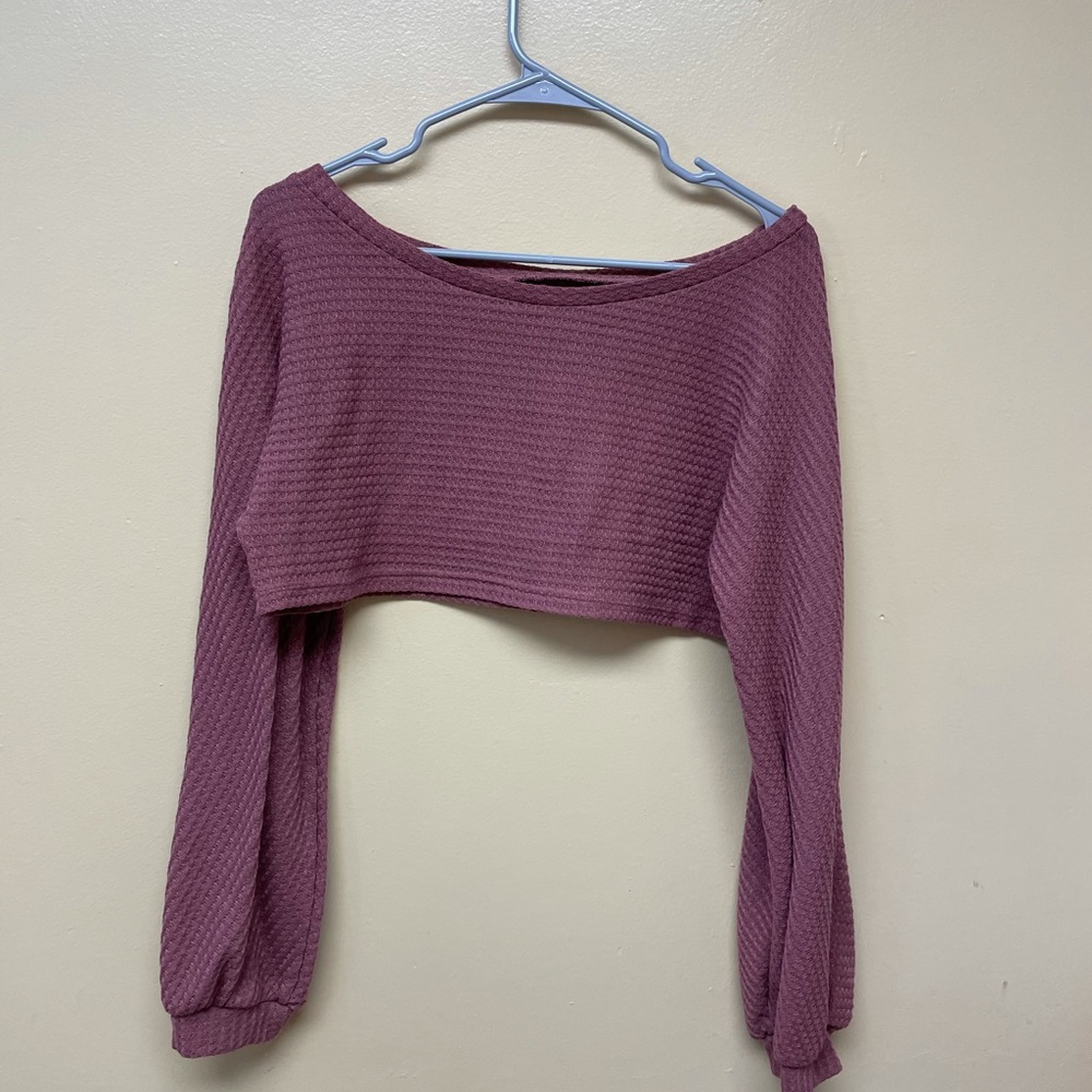 Long Sleeve Boat Neck Cropped Sweater- Pink